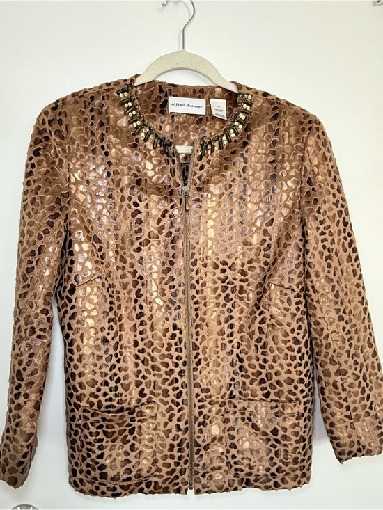 Alfred Dunner Jackets & Blazers - Alfred Dunner Womens Brown Leopard Zip Jacket